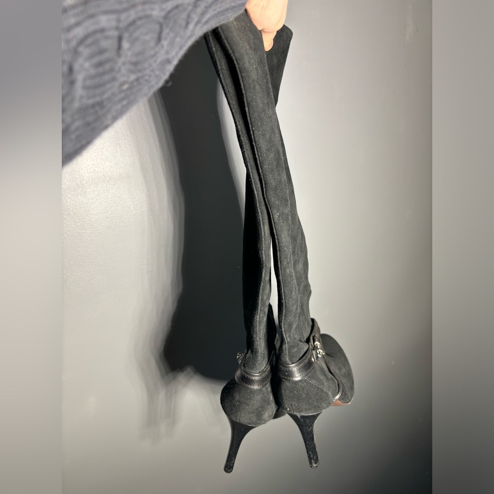 Coach Milly Black Suede Tall Heeled Boots Womens Size 11 - Picture 4 of 7